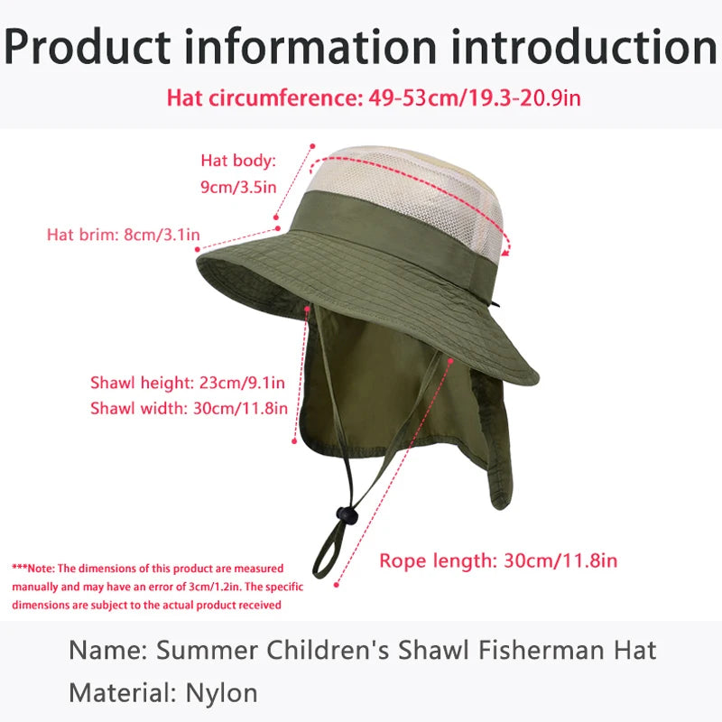 Kids Sunshade Fishing Hat – Breathable Wide Brim Shawl for Outdoor Summer