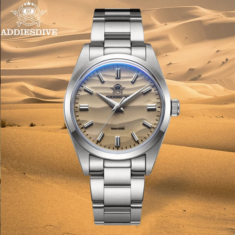 ADDIESDIVE 36mm Quartz Watch – Stainless Steel Sand Dial for Everyday Wear