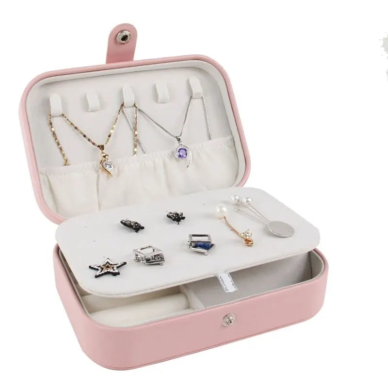 Leather Double Jewelry Box – Zippered Grid Organizer for Travel Storage