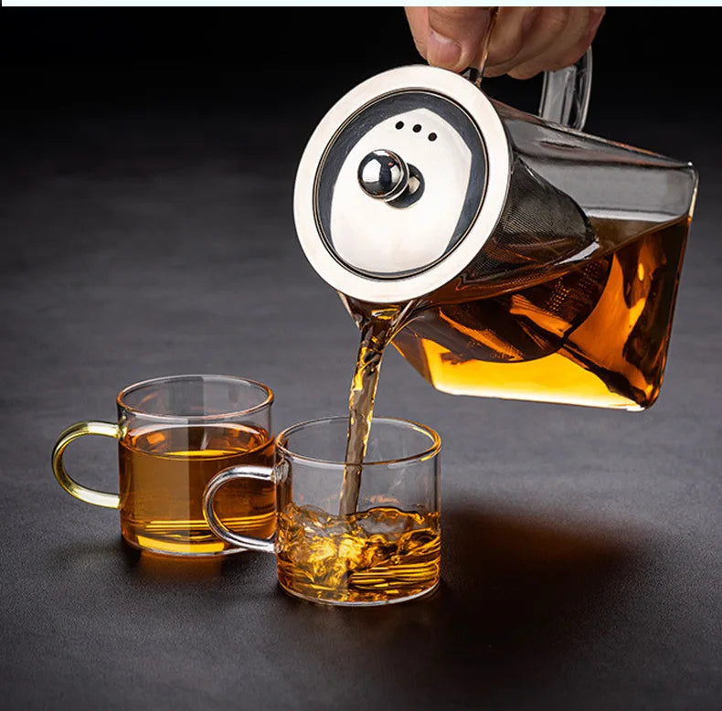 Glass Tea Infuser Pot – Heat Resistant Square Kettle for Loose Leaf Brewing