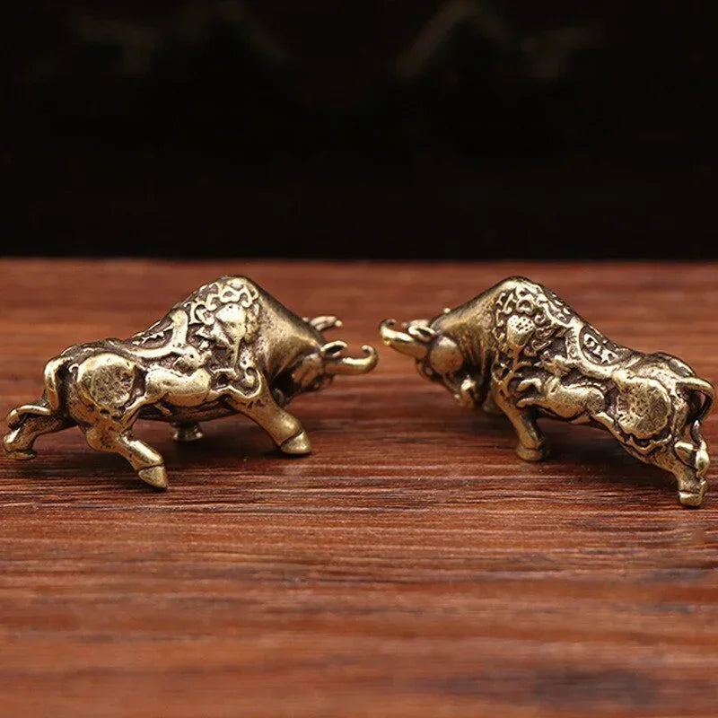 Brass Bull Statue – Solid Copper Animal Figurine for Wealth Home Decor