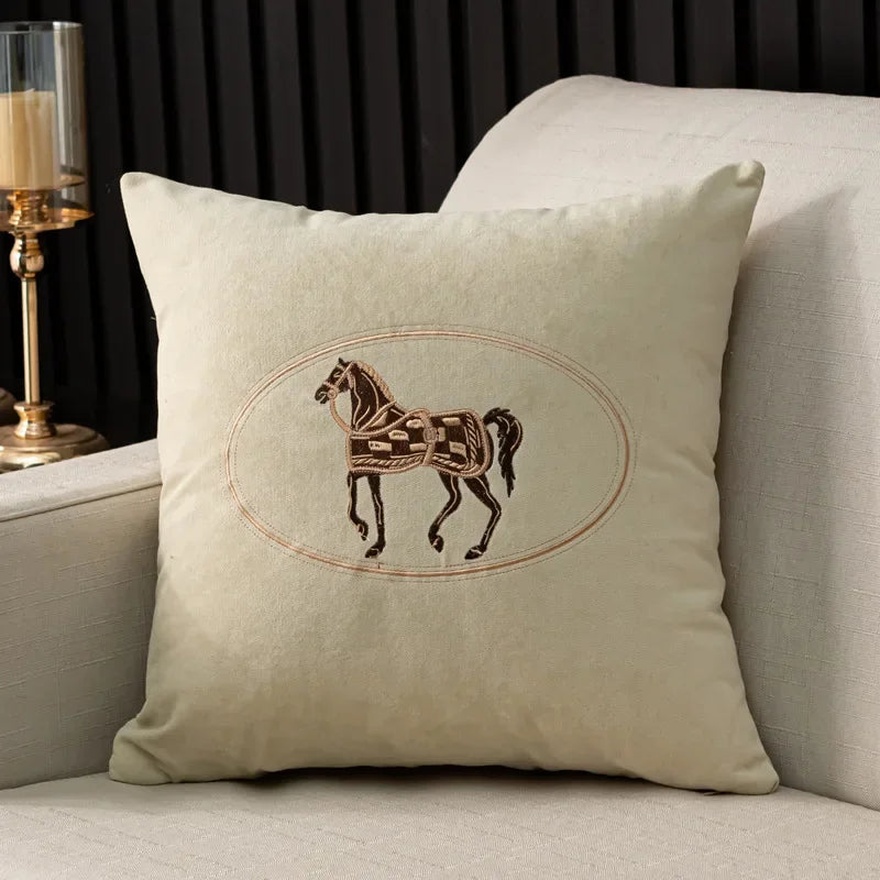 Embroidered Horse Cushion Cover – 45cm Decorative Pillow Case for Home Sofa