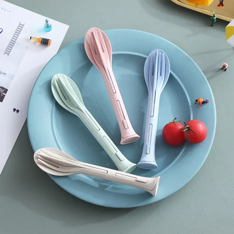Portable Wheat Straw Cutlery Set – Eco-Friendly Tableware for Camping Travel
