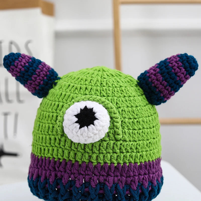 Knitted Monster Balaclava – Green Devil Hat for Halloween Cosplay Costume