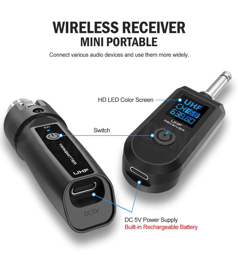 Wireless XLR Microphone System – Rechargeable Transmitter for PA Audio Mixer