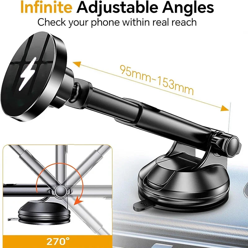 Magnetic Wireless Car Charger – 15W Fast Charging Mount for iPhone and Samsung