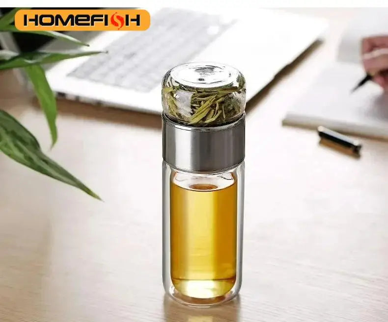 Borosilicate Glass Tea Infuser – Double Layer Bottle for Office and Travel