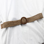 Braided Straw Waist Belt – Boho Wooden Buckle Accessory for Women