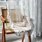 Floral Ruffled Tulle Curtain – Sheer Jacquard Lace Drapes for Living Room