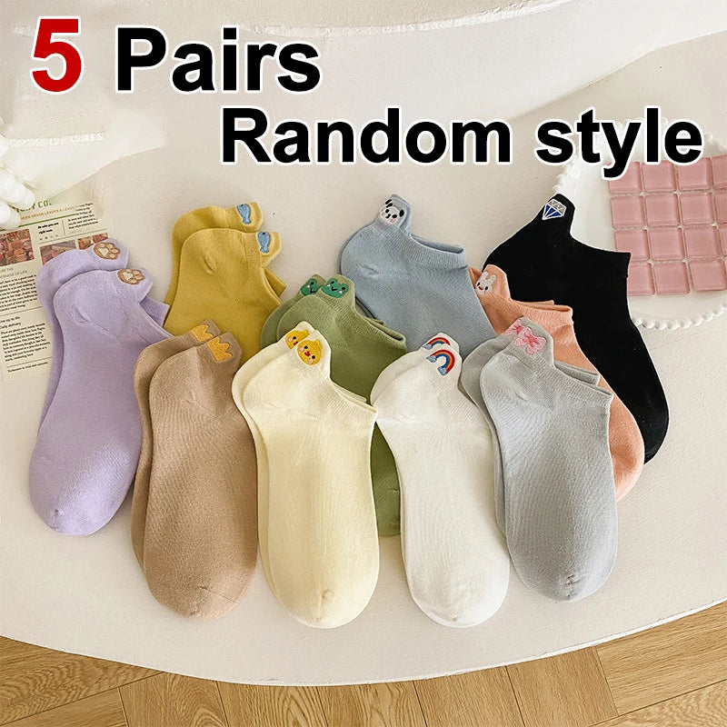 Embroidered Cotton Animal Socks – Breathable Casual Footwear for Women
