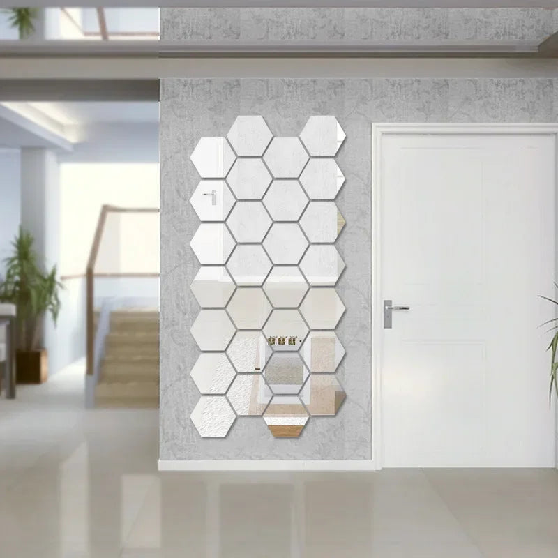 Hexagon Acrylic 3D Mirror Wall Stickers – Self-Adhesive Decor for Home