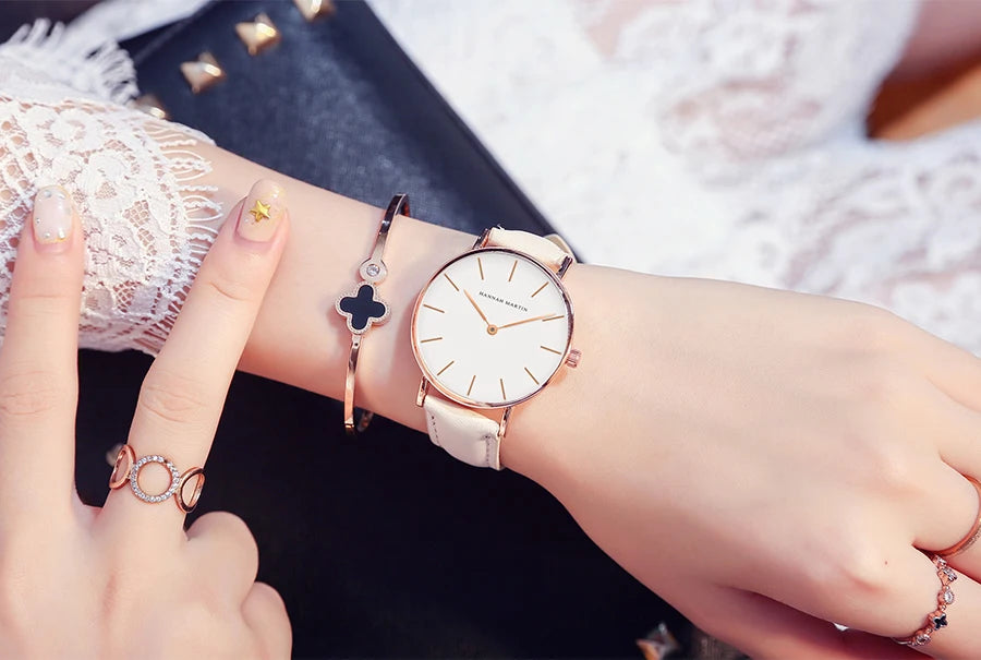 Ultra Thin Leather Wristwatch – Minimalist Dress Accessory for Women