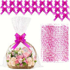 Heart Print Cellophane Gift Bags – Decorative Ribbon Pouches for Wedding Favors