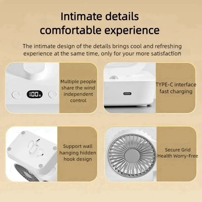 Portable Double Head Desk Fan – 8000mAh Cooling for Household and Office Use