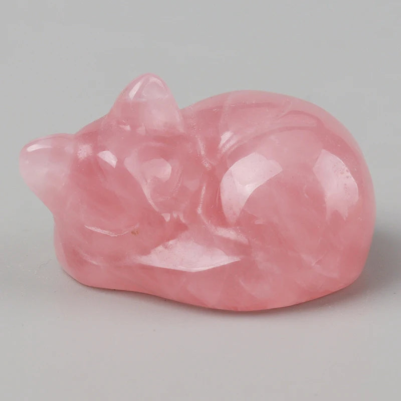 Carved Crystal Cat Figurine – Natural Stone Animal Statue for Home Decor