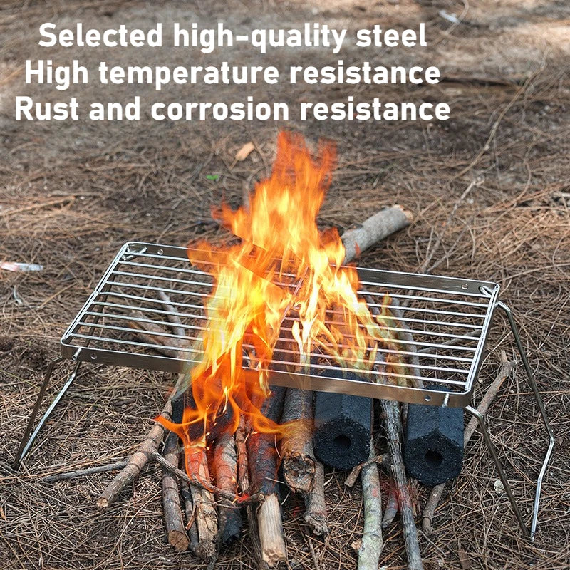 Folding Stainless Steel BBQ Grill – Portable Outdoor Alcohol Stove Rack
