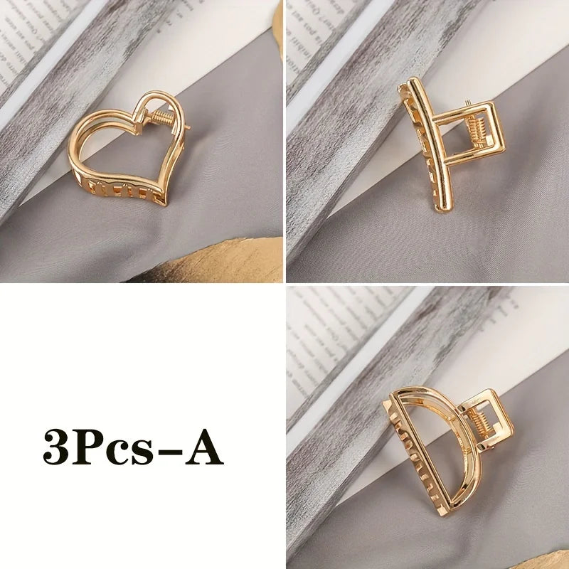 Gold Metal Heart Hair Claw Clips – Non Slip Geometric Barrettes for Daily Wear