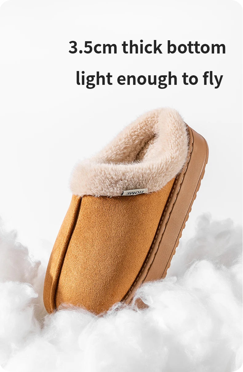 Fluffy Fur-Lined Slippers – Anti-Slip Thick Sole Winter Shoes for Indoor Home Use