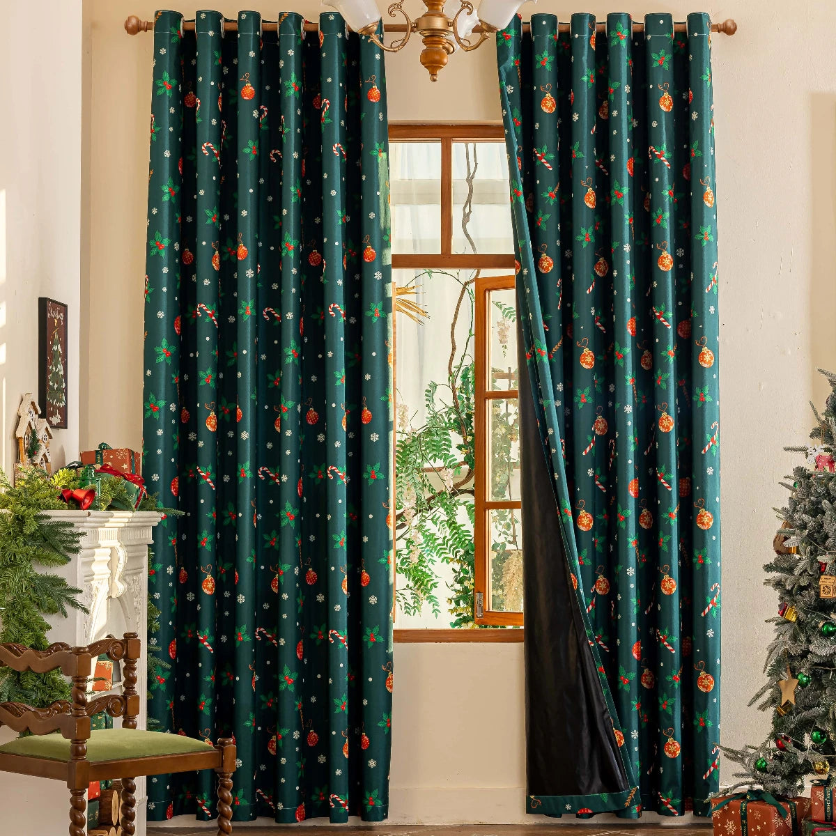 Laminated Blackout Curtains – Christmas Decorative Drapes for Home Decor