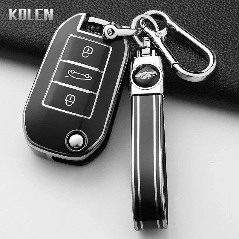 TPU Car Key Case Cover – Protective Keychain for Peugeot and Citroen Models