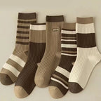 Maillard Color Crew Socks – Vintage Autumn Winter Athletic Hosiery for Women
