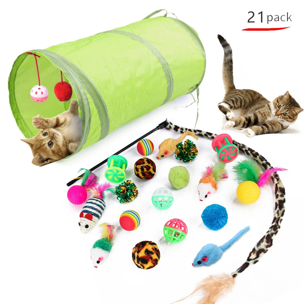 Interactive Cat Play Tunnel – Foldable Mouse and Fish Toy Set for Pets
