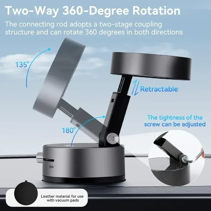Magnetic Vacuum Phone Mount – Retractable Suction Holder for Car and Gym