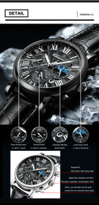 Leather Quartz Chronograph Watch – Men's Moon Phase Business Wristwatch