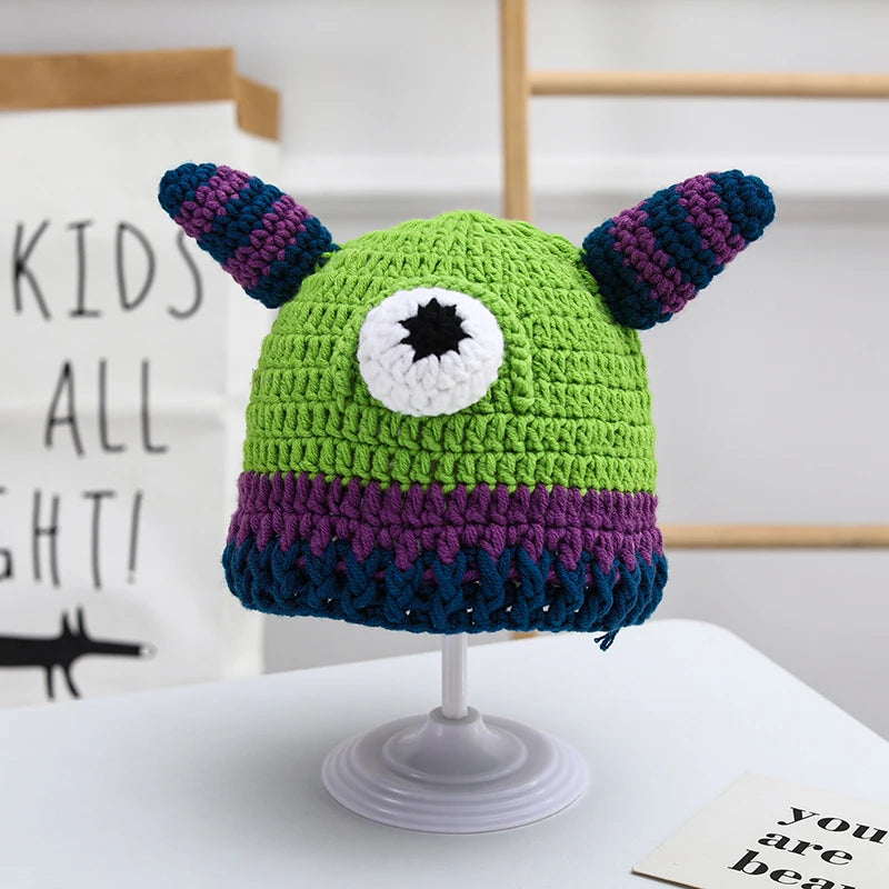 Knitted Monster Balaclava – Green Devil Hat for Halloween Cosplay Costume