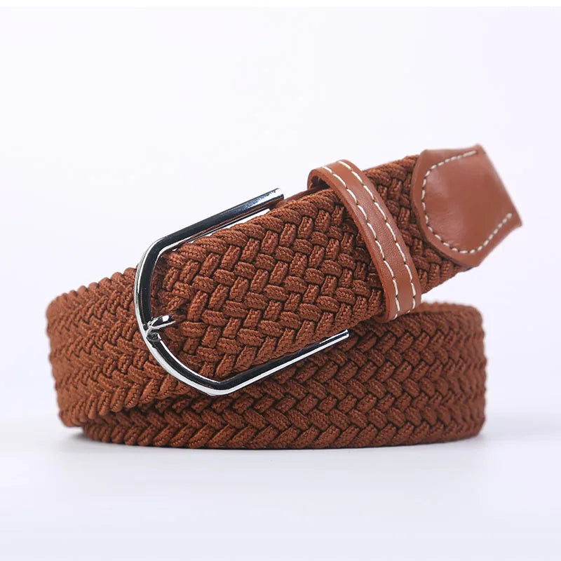 Woven Elastic Canvas Belt – Stretch Braided Buckle Strap for Casual Jeans
