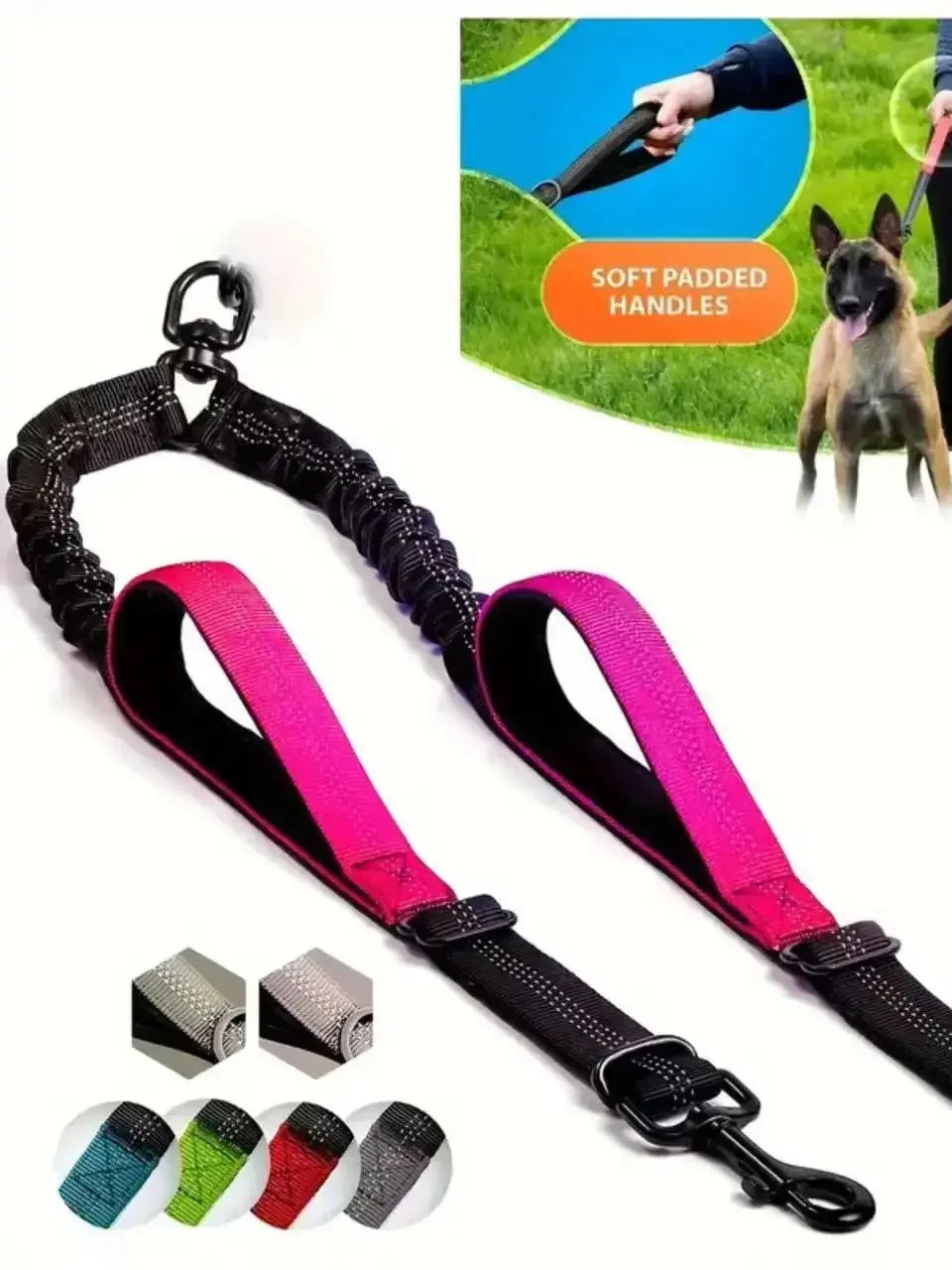 Dual Dog Leash Coupler – No-Tangle Padded Bungee for Two Dogs Walking