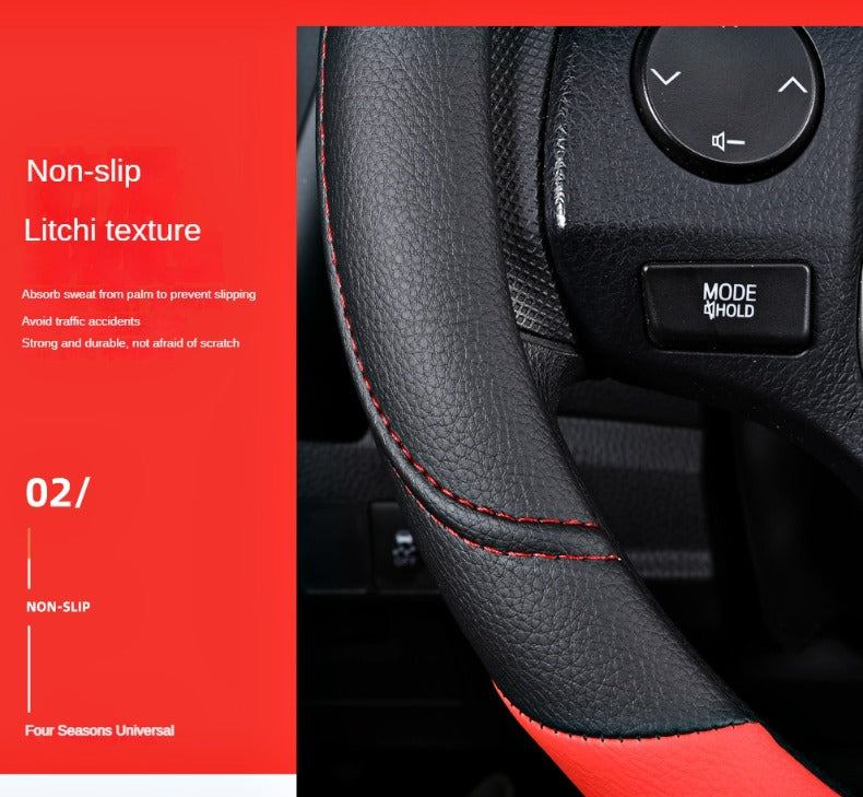 PU Leather Steering Wheel Cover – Non-Slip Grip for Universal Car Interior