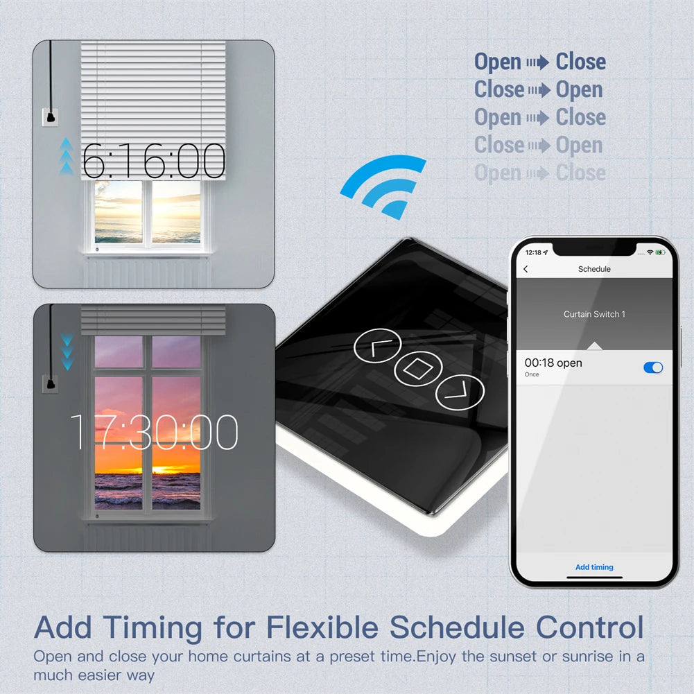 WiFi Smart Glass Curtain Switch – Touch Control for Roller Blind Automation