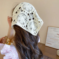 Knitted Lace Flower Hair Scarf – Boho Triangle Headband for Women Hair Styling
