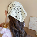Knitted Lace Flower Hair Scarf – Boho Triangle Headband for Women Hair Styling