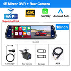 12-Inch 4K Mirror Dash Cam – Wireless CarPlay Android Auto for Car Navigation