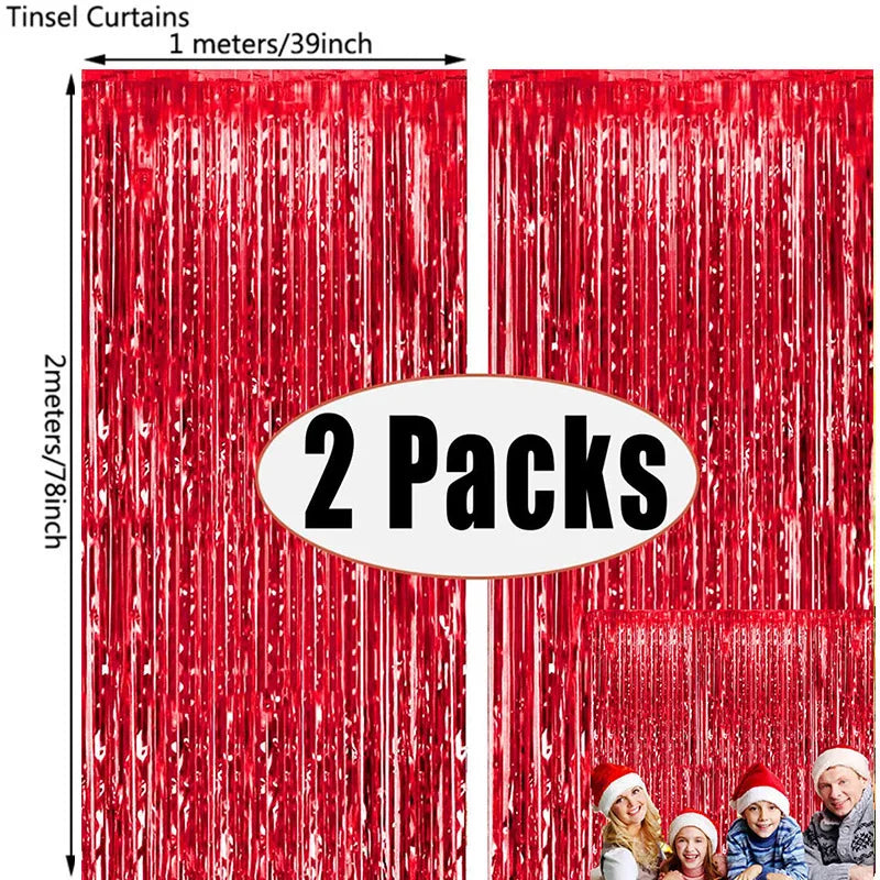 Metallic Foil Tinsel Fringe Curtains – Silver Backdrop for Party Decoration
