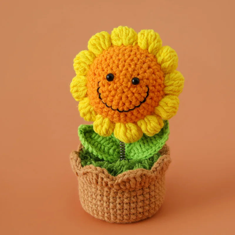 Handwoven Crochet Sunflower Potted Plant – Decorative Gift for Home Decor