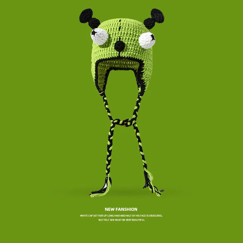 Knitted Monster Balaclava – Green Devil Hat for Halloween Cosplay Costume