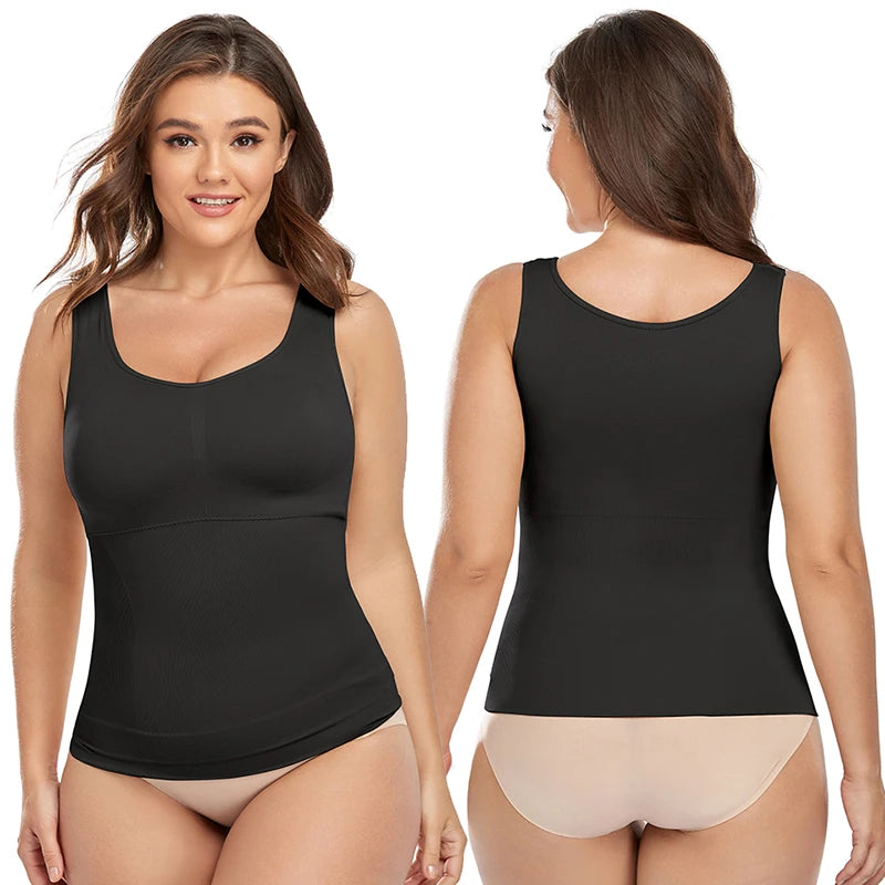 Plus Size Shaper Cami – Built-in Bra Compression Tank for Tummy Control