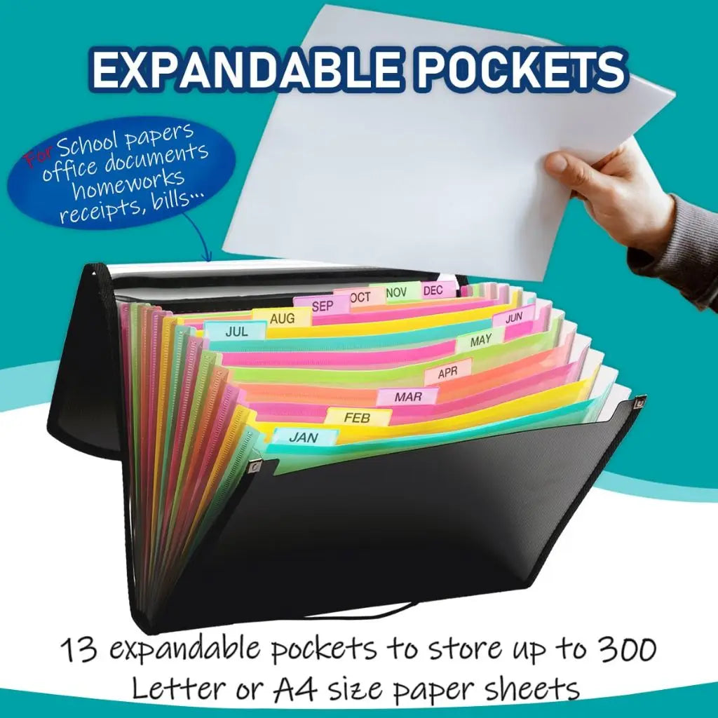 Expanding File Folder – 13 Pockets with Dividers for Document Organization