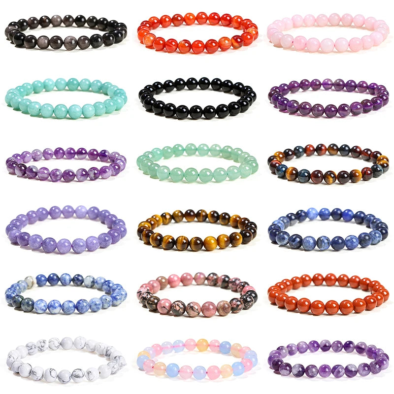 Natural Stone Bead Bracelet – Healing Crystal Gemstone Jewelry for Men and Women