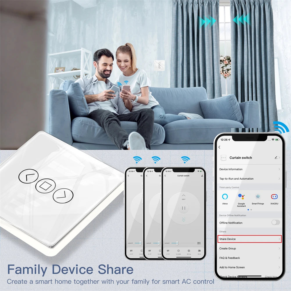 WiFi Smart Glass Curtain Switch – Touch Control for Roller Blind Automation