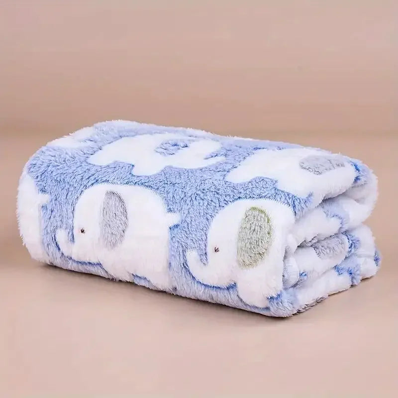 Cartoon Elephant Flannel Pet Blanket – Soft Cozy Throw for Dogs and Cats