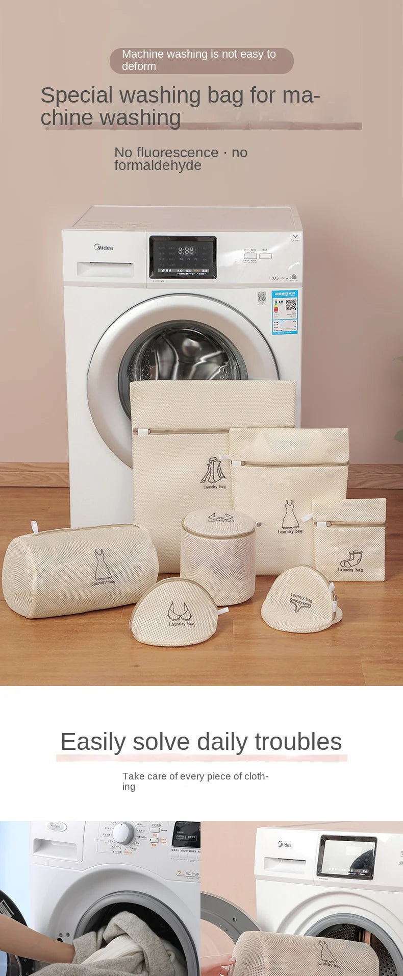 Embroidered Mesh Laundry Bag – Thickened Washable Organizer for Dirty Clothes