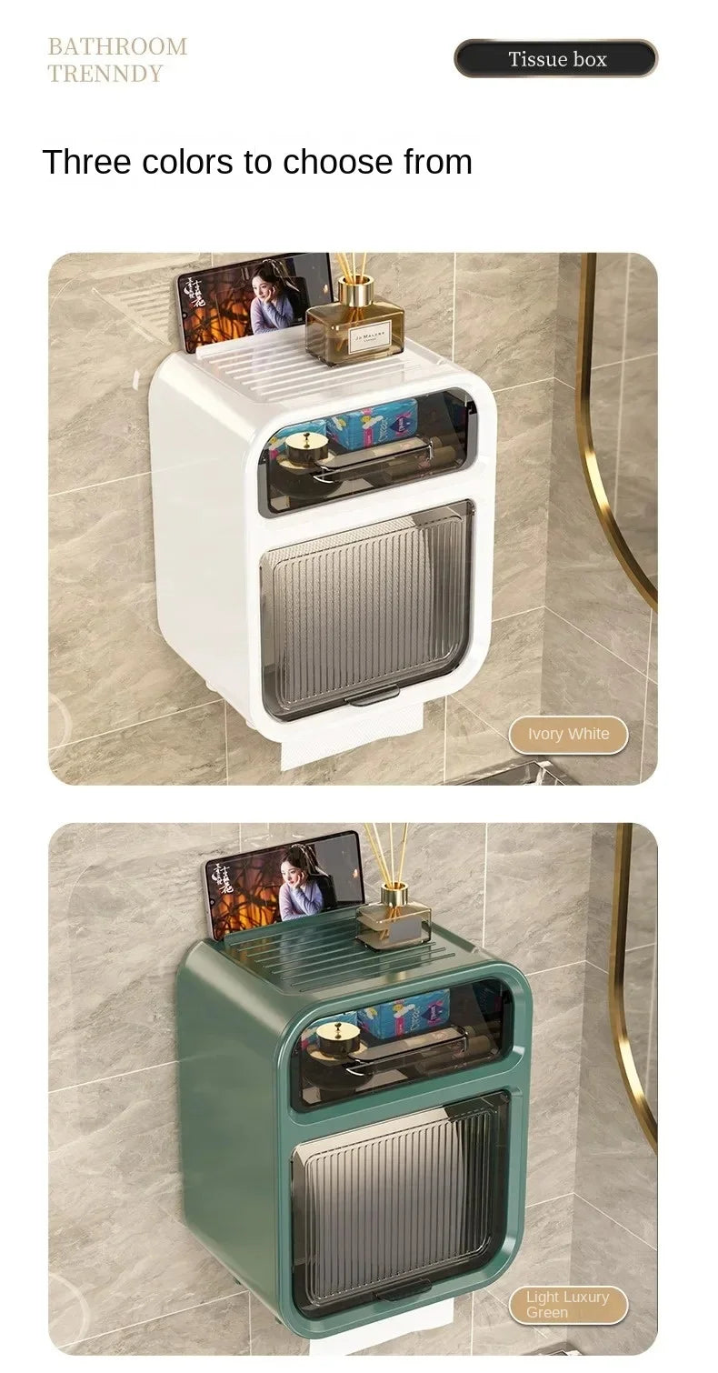 Wall Mounted Toilet Paper Holder – Double Layer Storage for Bathroom Organization