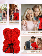 Artificial Rose Teddy Bear – 25cm Flower Figurine for Anniversary Gifts