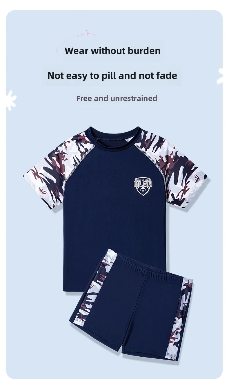 Boys Camouflage Swimsuit – Two-Piece Thermal Set for Swimming Training