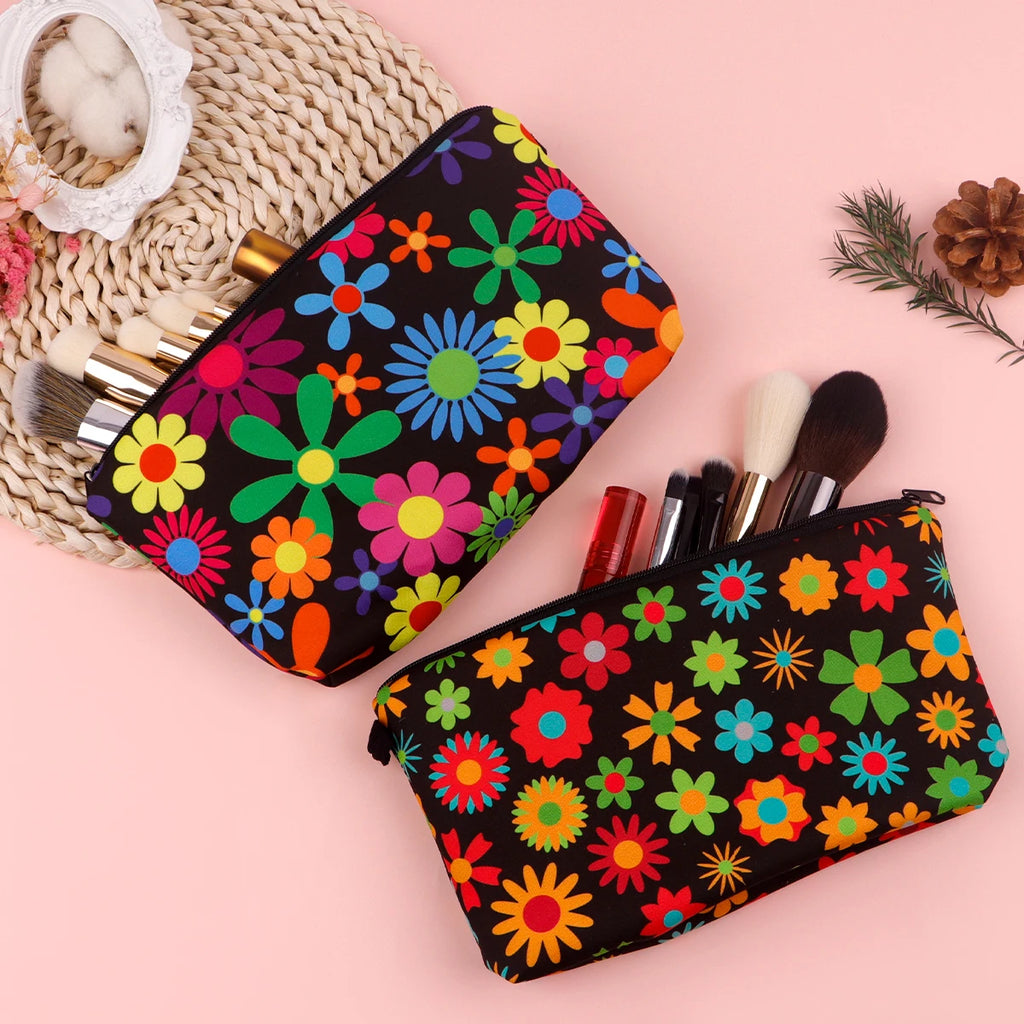 Floral Zipper Makeup Bag – Portable Travel Cosmetic Organizer for Women