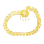 Gold waist belt with ornate circular patterns and central medallion, traditional jewelry accessory